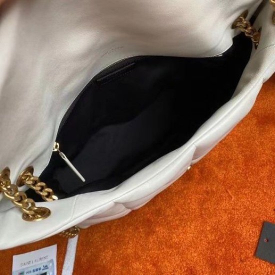 Replica perfetta Borsa media Saint Laurent Loulou Puffer agnello avorio Imitazione Outlet Online