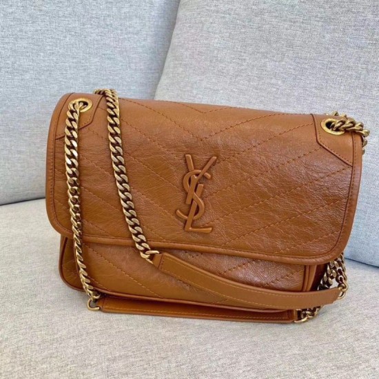 Miglior Falso Borsa Saint Laurent Niki media vitello marrone Economiche Premium