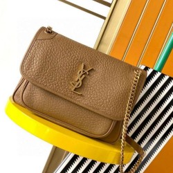 Migliore Repliche Borsa media Saint Laurent Niki a catena agnello martellata sughero scuro Economiche Outlet Online