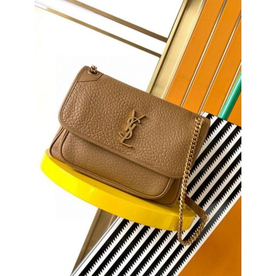 Migliore Repliche Borsa media Saint Laurent Niki a catena agnello martellata sughero scuro Economiche Outlet Online