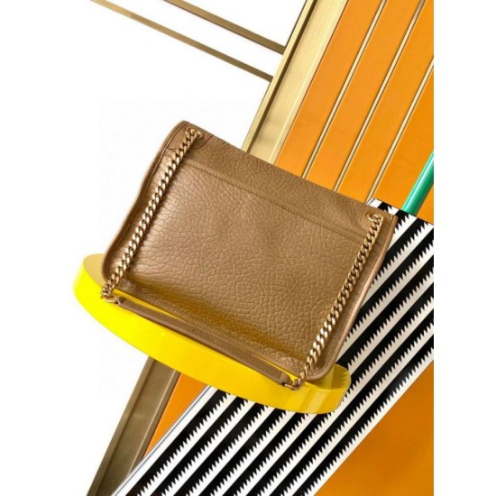Migliore Repliche Borsa media Saint Laurent Niki a catena agnello martellata sughero scuro Economiche Outlet Online
