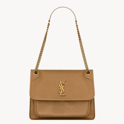 Migliore Repliche Borsa media Saint Laurent Niki a catena agnello martellata sughero scuro Economiche Outlet Online