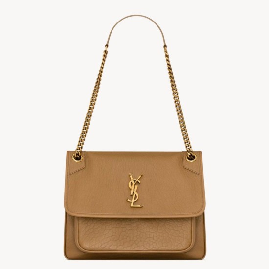 Migliore Repliche Borsa media Saint Laurent Niki a catena agnello martellata sughero scuro Economiche Outlet Online