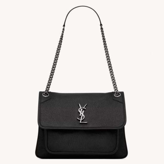 Miglior Falso Borsa media Saint Laurent Niki a catena agnello martellata nera Economiche Premium