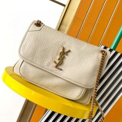 Migliore Repliche Borsa media Saint Laurent Niki a catena agnello martellata bianca Economiche Outlet Online