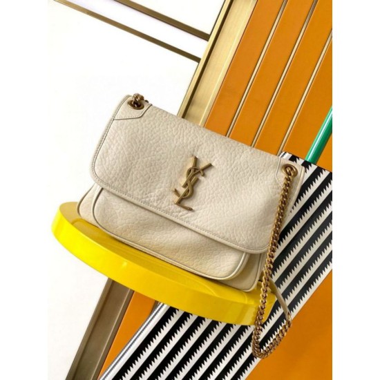 Migliore Repliche Borsa media Saint Laurent Niki a catena agnello martellata bianca Economiche Outlet Online