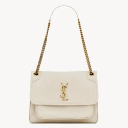 Migliore Repliche Borsa media Saint Laurent Niki a catena agnello martellata bianca Economiche Outlet Online