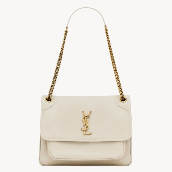 Migliore Repliche Borsa media Saint Laurent Niki a catena agnello martellata bianca Economiche Outlet Online