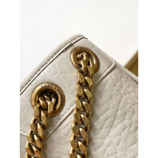 Migliore Repliche Borsa media Saint Laurent Niki a catena agnello martellata bianca Economiche Outlet Online