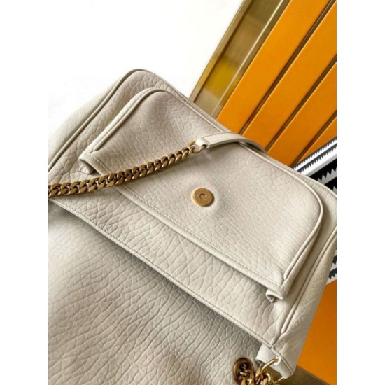 Migliore Repliche Borsa media Saint Laurent Niki a catena agnello martellata bianca Economiche Outlet Online