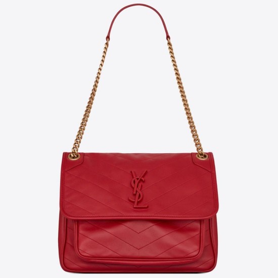 Replica perfetta Borsa media Saint Laurent Niki agnello rossa Imitazione Outlet Online