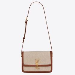 Migliore Repliche Borsa Saint Laurent Solferino media tela con vitello Economiche Outlet Online
