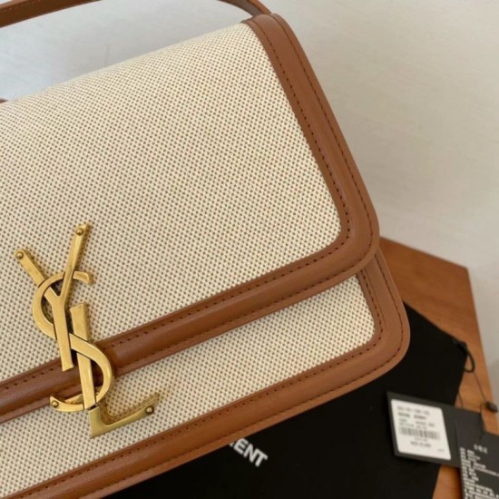 Migliore Repliche Borsa Saint Laurent Solferino media tela con vitello Economiche Outlet Online