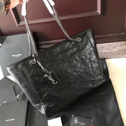 Perfette Qualità Repliche Borsa shopping Saint Laurent Niki vitello nera stropicciata Imitazione Miglior Falso Borsa shopping Saint Laurent Niki vitello nera stropicciata Economiche Premium