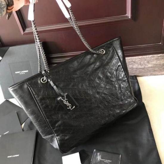 Perfette Qualità Repliche Borsa shopping Saint Laurent Niki vitello nera stropicciata Imitazione Miglior Falso Borsa shopping Saint Laurent Niki vitello nera stropicciata Economiche Premium