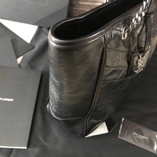 Perfette Qualità Repliche Borsa shopping Saint Laurent Niki vitello nera stropicciata Imitazione Miglior Falso Borsa shopping Saint Laurent Niki vitello nera stropicciata Economiche Premium