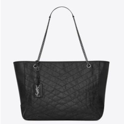 Miglior Falso Borsa shopping Saint Laurent Niki vitello nera stropicciata Economiche Premium