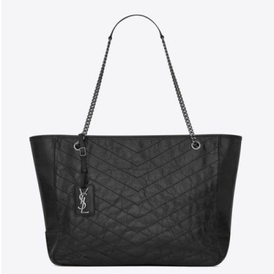 Perfette Qualità Repliche Borsa shopping Saint Laurent Niki vitello nera stropicciata Imitazione Miglior Falso Borsa shopping Saint Laurent Niki vitello nera stropicciata Economiche Premium
