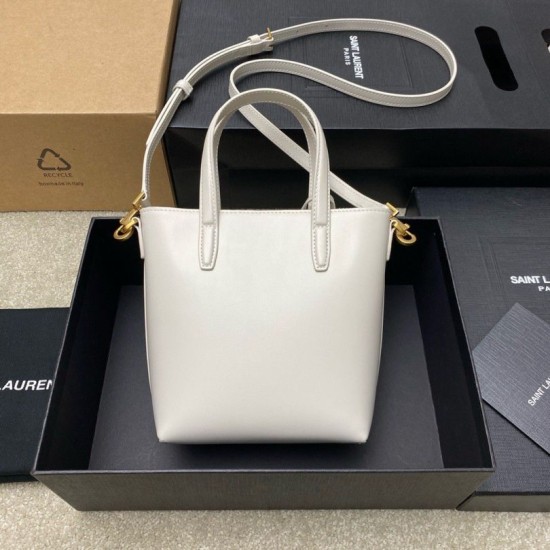 Migliore Repliche Borsa Saint Laurent Mini Toy Shopping vitello bianca Economiche Outlet Online