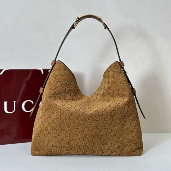Replica Gucci 850546 850926 borsa tote grande Beatrix in pelle scamosciata Marrone Imitazione