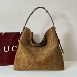 Replica Gucci 850546 850926 borsa tote grande Beatrix in pelle scamosciata Marrone Imitazione