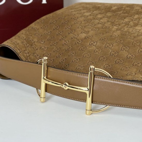 Replica Gucci 850546 850926 borsa tote grande Beatrix in pelle scamosciata Marrone Imitazione