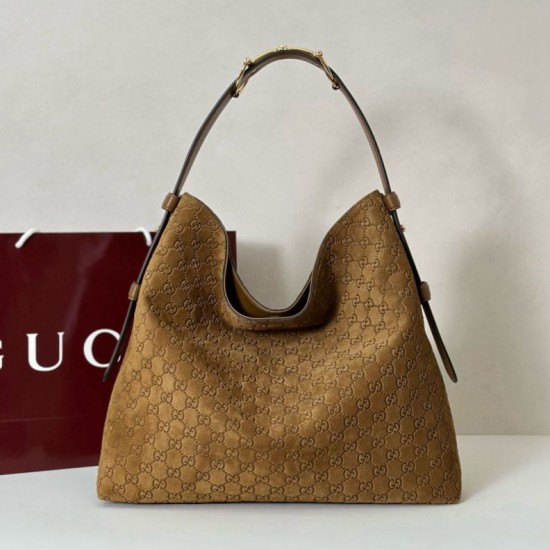 Replica Gucci 850546 850926 borsa tote grande Beatrix in pelle scamosciata Marrone Imitazione