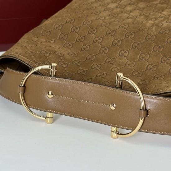 Replica Gucci 850546 850926 borsa tote grande Beatrix in pelle scamosciata Marrone Imitazione