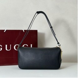 Replica Borsa a tracolla Gucci Half Horsebit Mini/media 860787 Pelle Granata Nero Imitazione