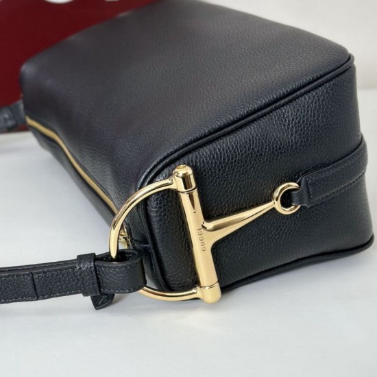 Replica Borsa a tracolla Gucci Half Horsebit Mini/media 860787 Pelle Granata Nero Imitazione