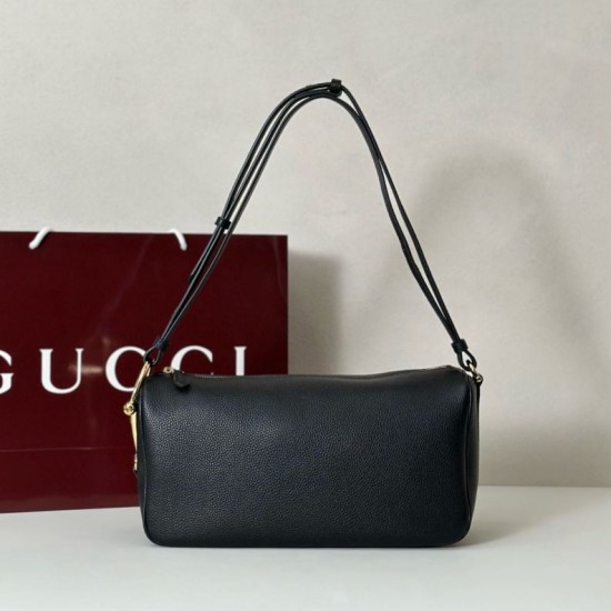 Replica Borsa a tracolla Gucci Half Horsebit Mini/media 860787 Pelle Granata Nero Imitazione