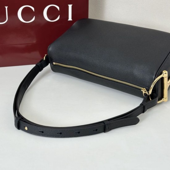 Replica Borsa a tracolla Gucci Half Horsebit Mini/media 860787 Pelle Granata Nero Imitazione