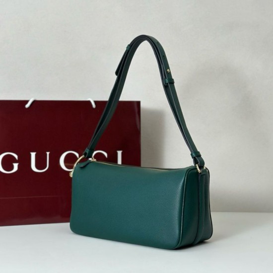 Replica Borsa a tracolla Gucci Half Horsebit Mini/media 860787 Pelle Granata Verde Imitazione