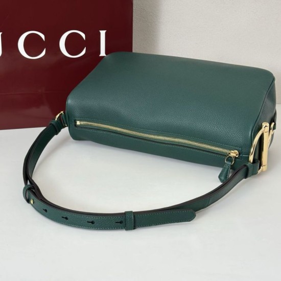 Replica Borsa a tracolla Gucci Half Horsebit Mini/media 860787 Pelle Granata Verde Imitazione