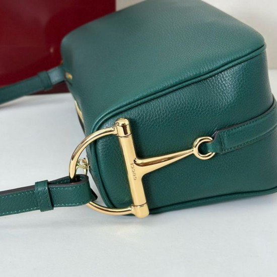 Replica Borsa a tracolla Gucci Half Horsebit Mini/media 860787 Pelle Granata Verde Imitazione