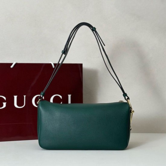 Replica Borsa a tracolla Gucci Half Horsebit Mini/media 860787 Pelle Granata Verde Imitazione