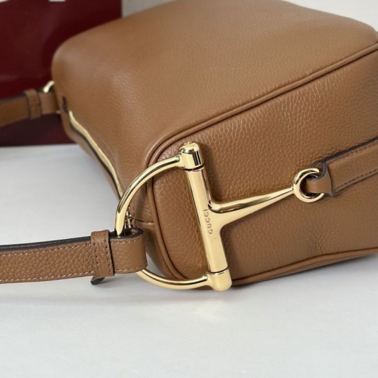 Replica Borsa a tracolla Gucci Half Horsebit Mini/media 860787 Pelle Granata Marrone Imitazione
