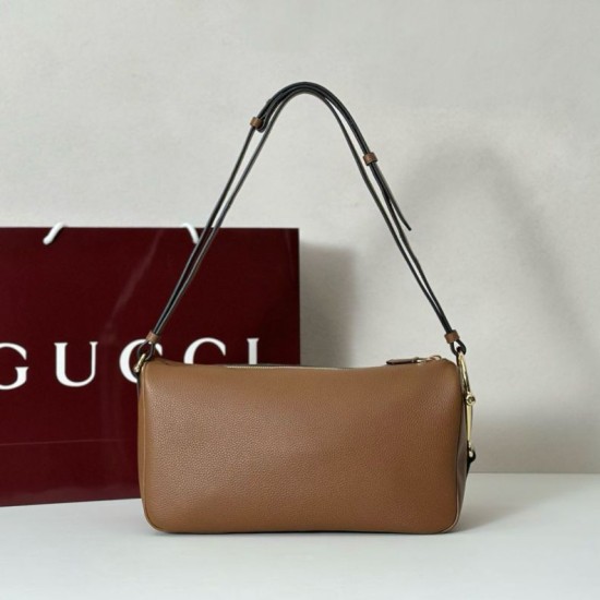 Replica Borsa a tracolla Gucci Half Horsebit Mini/media 860787 Pelle Granata Marrone Imitazione
