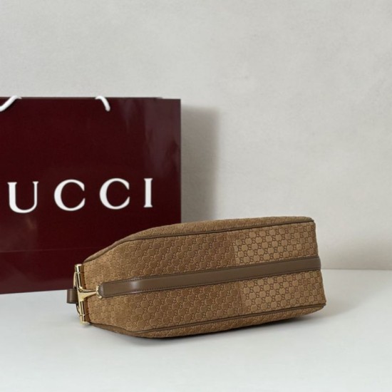 Replica Borsa a tracolla Gucci Half Horsebit Mini/media 860787 Pelle Granata Marrone Imitazione