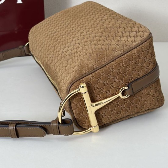 Replica Borsa a tracolla Gucci Half Horsebit Mini/media 860787 Pelle Granata Marrone Imitazione