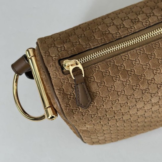 Replica Borsa a tracolla Gucci Half Horsebit Mini/media 860787 Pelle Granata Marrone Imitazione