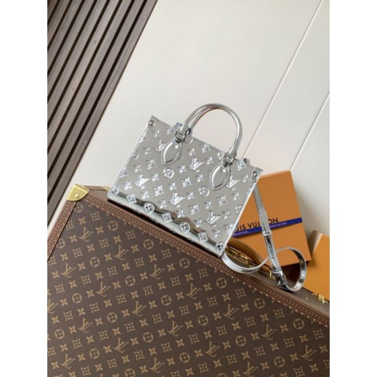 Replica Louis Vuitton Borsa tote Onthego PM M26373 Argento Imitazione