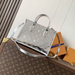 Replica Louis Vuitton Borsa tote Onthego PM M26373 Argento Imitazione