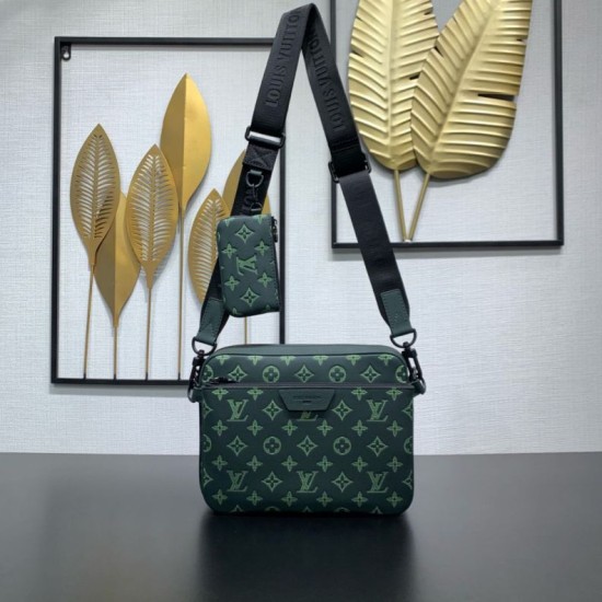 Replica Borsa messenger da uomo Louis Vuitton Trio M27154 Verde Imitazione
