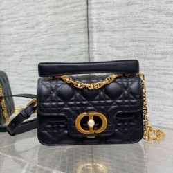 Miglior Falso Dior Mini Jolie Borsa con Manico Superiore Nera Cannage Calfskin Economiche Premium