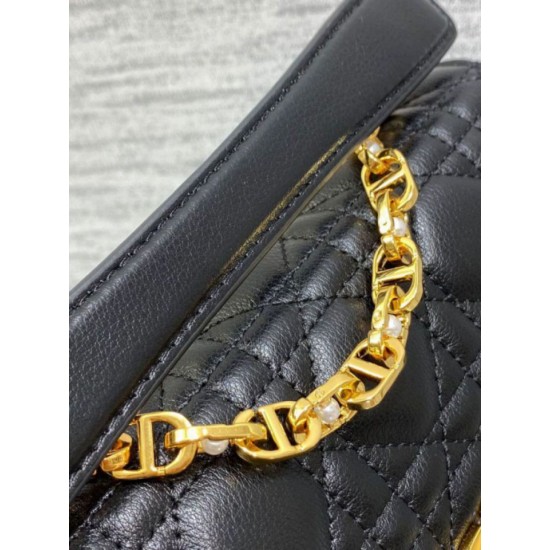 Miglior Falso Dior Mini Jolie Borsa con Manico Superiore Nera Cannage Calfskin Economiche Premium