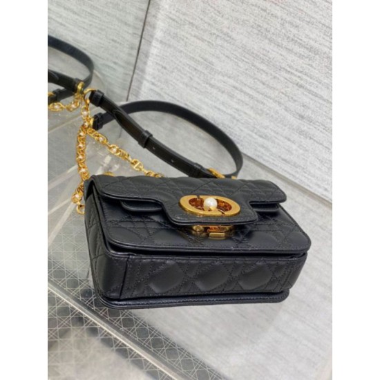 Miglior Falso Dior Mini Jolie Borsa con Manico Superiore Nera Cannage Calfskin Economiche Premium