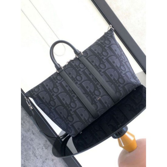 Perfette Qualità Repliche Dior Weekender 40 Borsa Maxi Dior Oblique Jacquard Nero Imitazione