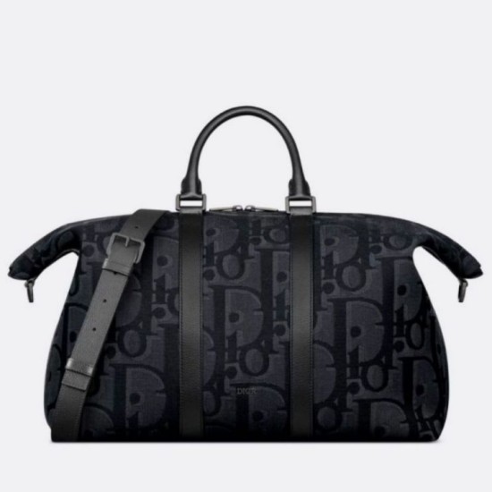 Perfette Qualità Repliche Dior Weekender 40 Borsa Maxi Dior Oblique Jacquard Nero Imitazione