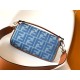 Perfette Qualità Repliche Borsa media Fendi Baguette in denim con ricamo FF Imitazione